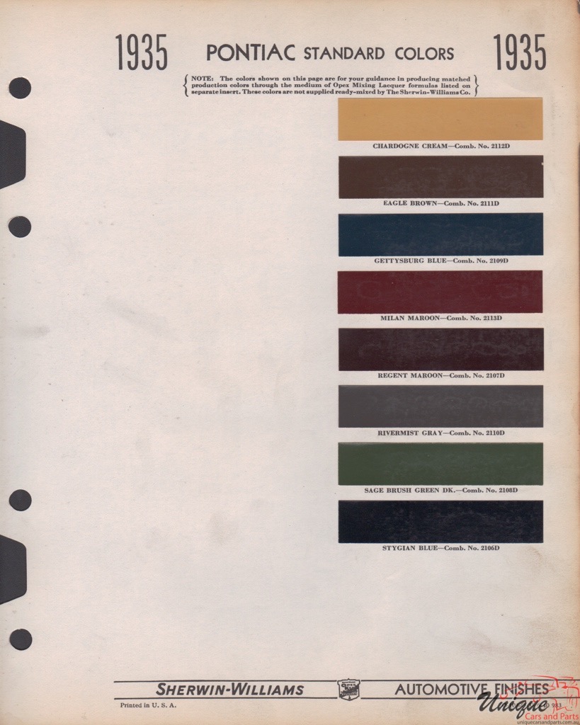 1935 Pontiac Paint Charts Williams 1